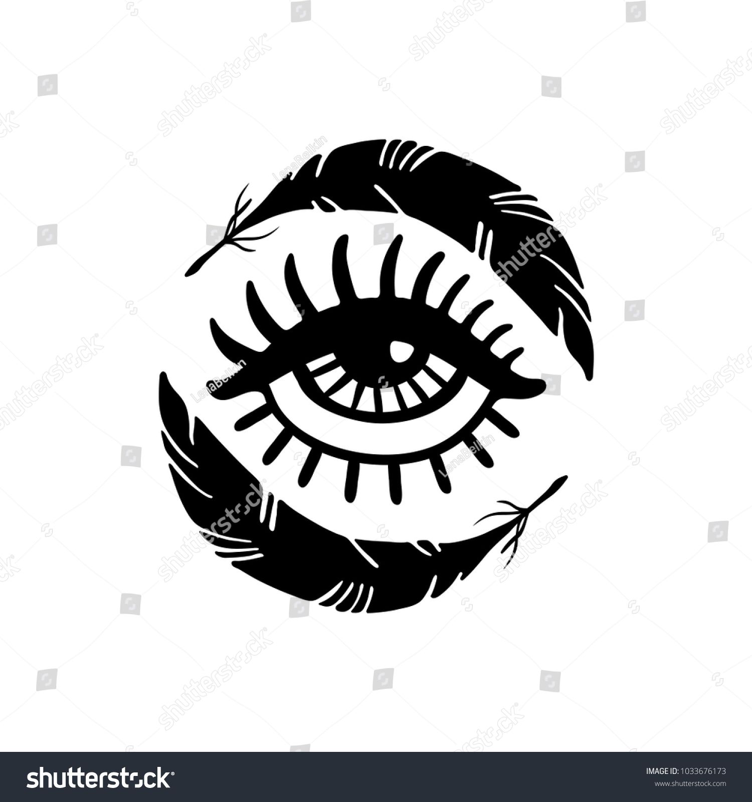 1500x1600 Hand Drawn Eye And Feathers Doodle Style Tattoo Design Element