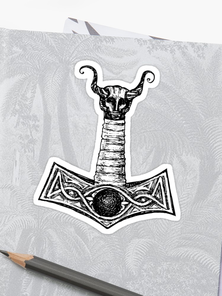 750x1000 Thor's Hammer Vector Sketch Sticker