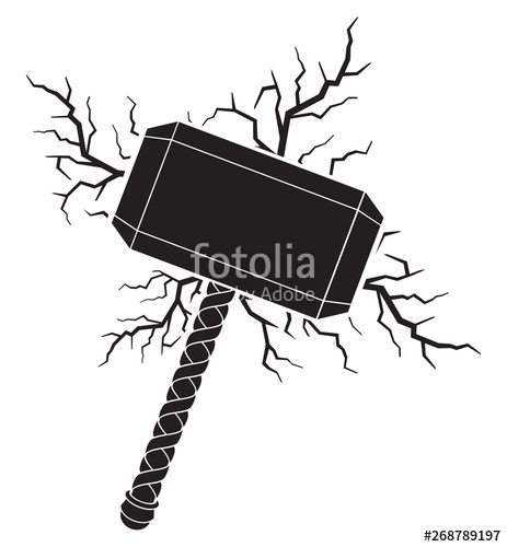 463x500 Hammer Of Thor And Lightning Bolts Vector Illustration Stock