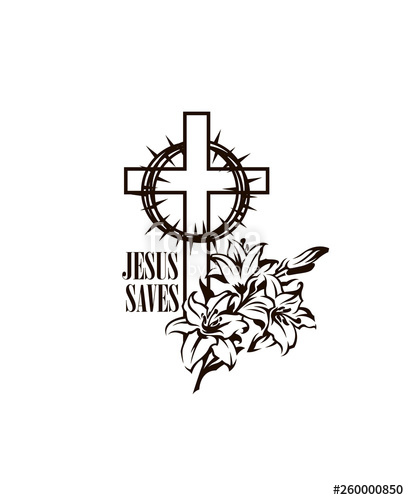 409x500 Black Religion Cross With Lily And Thorn Crown Isolated On White