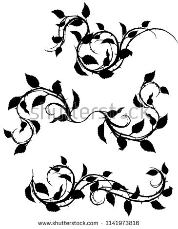 365x470 Graphic Black Silhouette Floral Rose Branch With Leaves And Thorns