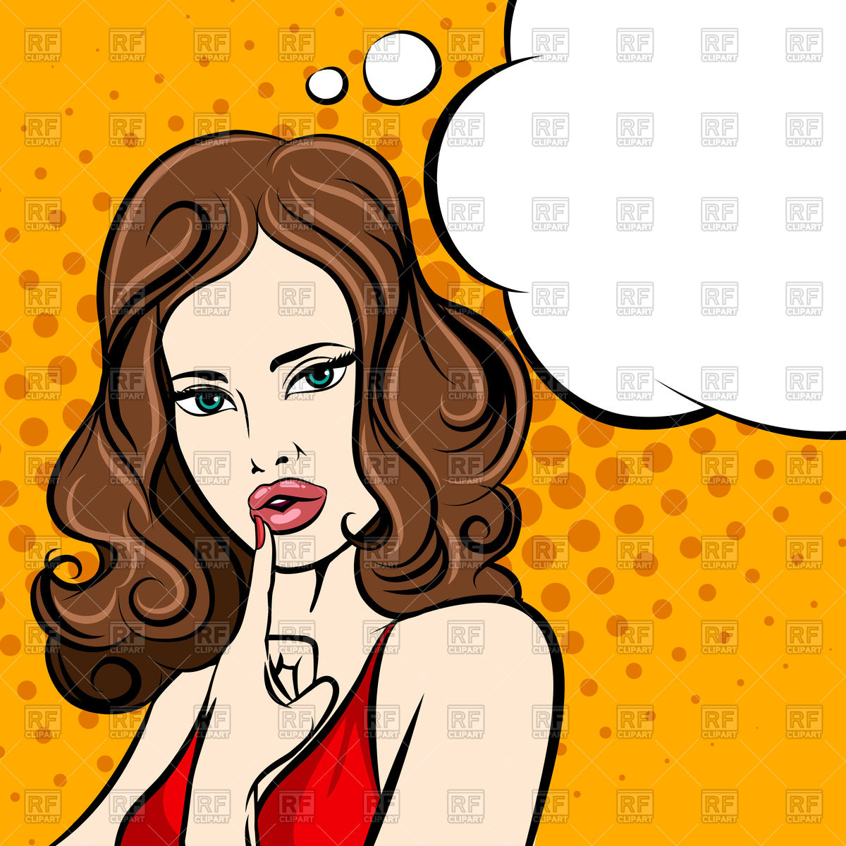 1200x1200 Beautiful Young Girl In Pop Art Style With Blank Thought Bubble