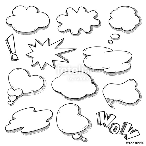 500x500 Vector Speech Bubble Set In Comics Style, Hand Drawn Sketch