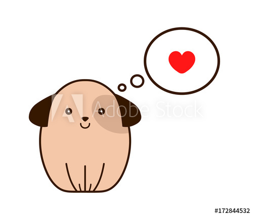 500x426 Dog With Heart In Thought Cloud Vector Modern Line Outline Flat