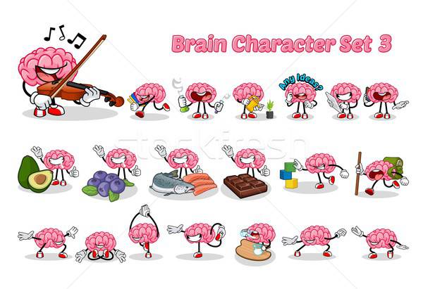 600x411 Set Of Brain Cartoon Character Three Vector Illustration Vector