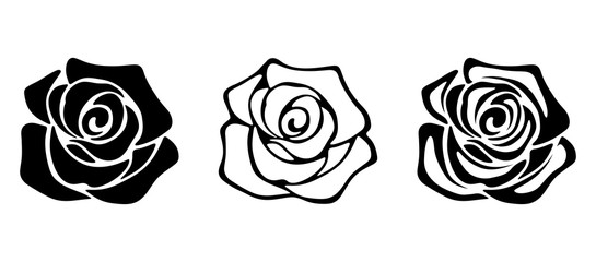 545x240 Set Of Three Vector Black Silhouettes Of Rose Flowers Isolated