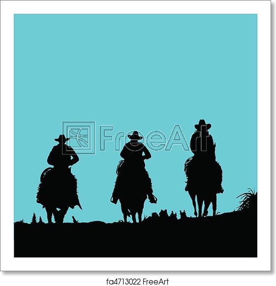 561x581 Free Art Print Of Cowboy Three Vector Silhouettes Freeart