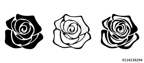 500x220 Set Of Three Vector Black Silhouettes Of Rose Flowers Isolated