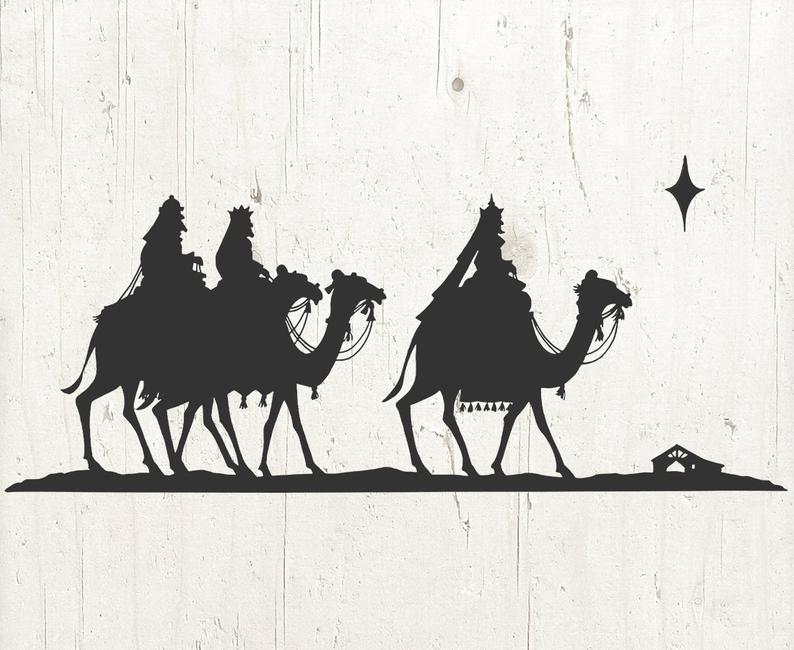 794x650 Christmas Nativity Silhouette Three Wise Men Vector Etsy