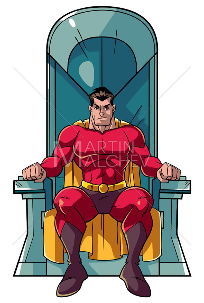 794x1179 Superhero On Throne Vector Cartoon Illustration Man Hero Etsy