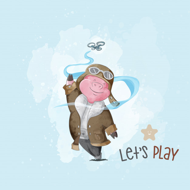 626x626 Draw Baby Pig Playing Drone Vector Premium Download