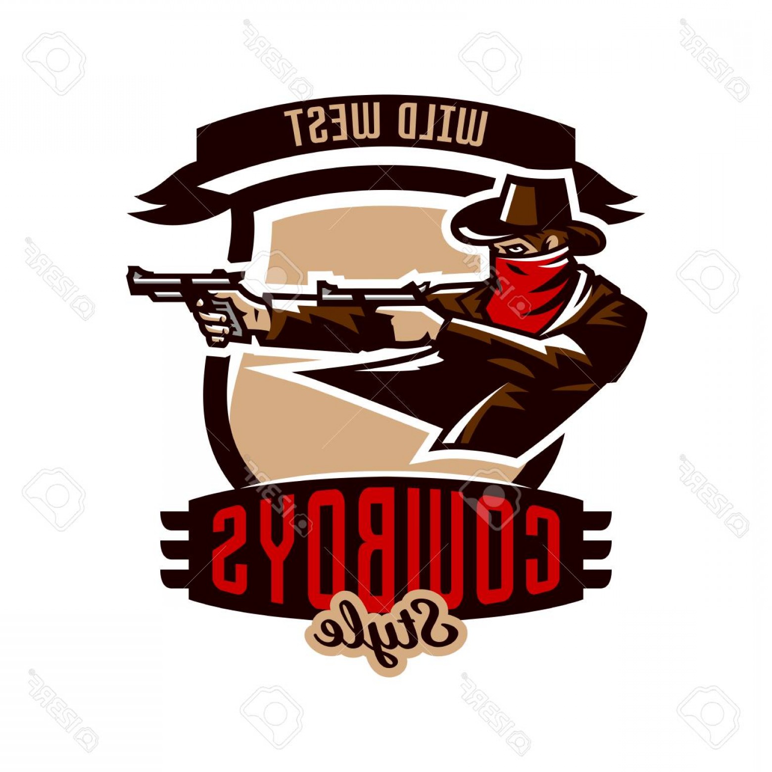 1560x1560 Photostock Vector Emblem Logo Cowboy Shooting From Two Revolvers