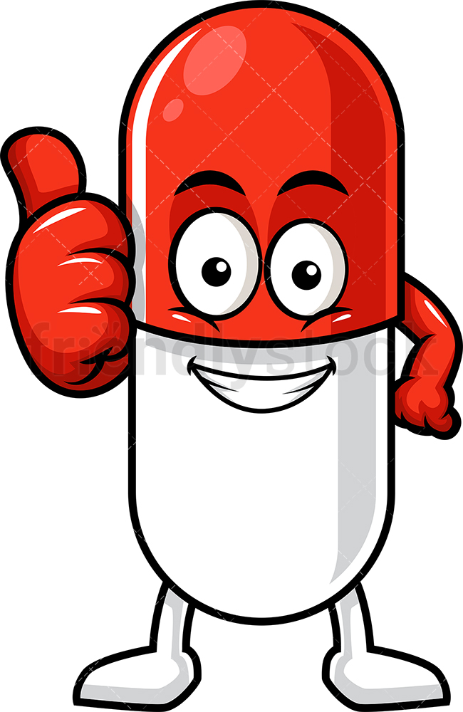 650x1000 Capsule Pill Character Thumbs Up Cartoon Clipart Vector