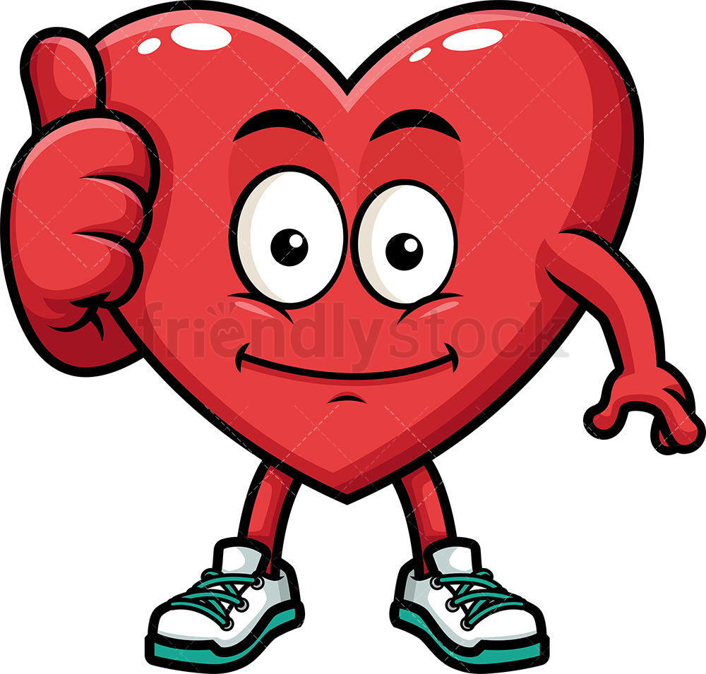 1000x955 Heart Character Thumbs Up Cartoon Vector Clipart