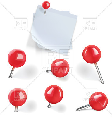 383x400 Set Of Red Pushpins And Blank Paper Note With Thumbtack On White