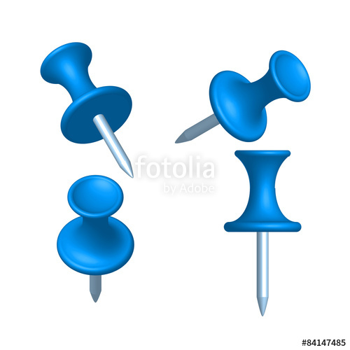 500x500 Set Of Blue Pin Different View, Thumbtack, Vector, Illustration