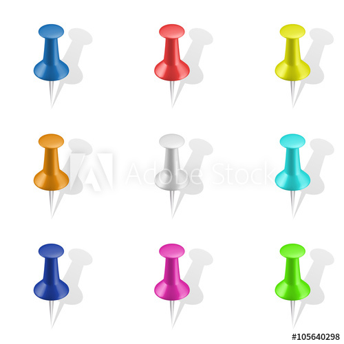 500x500 Set Of Push Pins In Different Colors Thumbtacks Vector