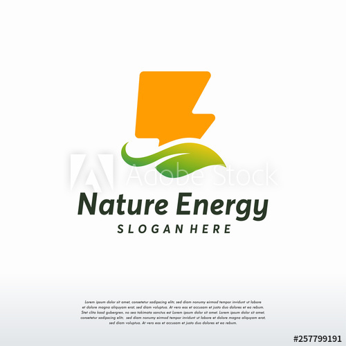 500x500 Nature Electricity Logo Template, Leaf And Thunder Logo Vector