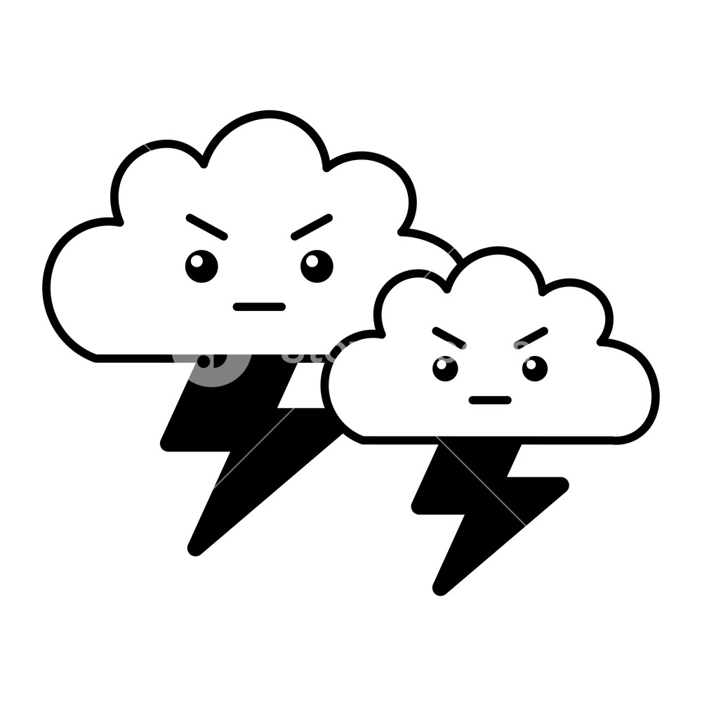 1000x1000 Kawaii Clouds Angry Cartoon And Thunderbolt Vector Illustration