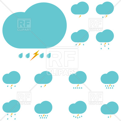 Clouds With Drops And Lightning Set Icons 400x400 Clouds With Drops And Lightning Set Icons