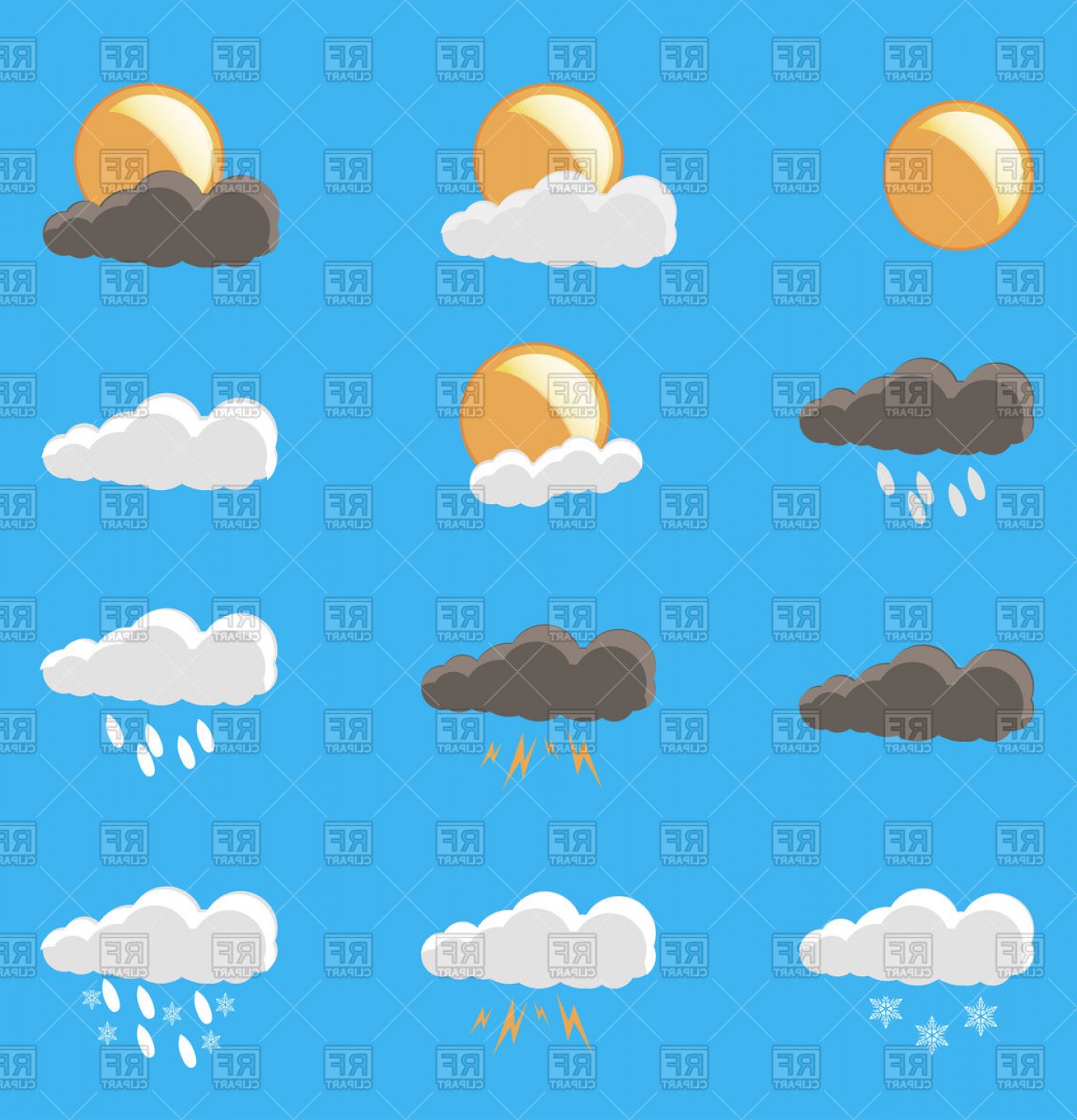 Weather Forecast Icons Set Rain Thunderstorm Sunny Vector Clipart 1384x1440 Weather Forecast Icons Set Rain Thunderstorm Sunny Vector Clipart