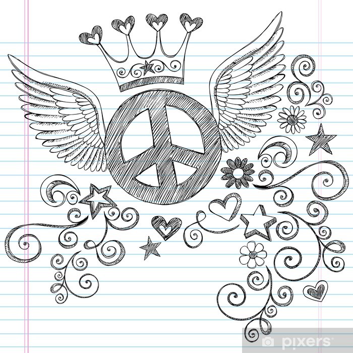Peace Sign With Wings And Tiara Crown Vector Poster 700x700 Peace Sign With Wings And Tiara Crown Vector Poster