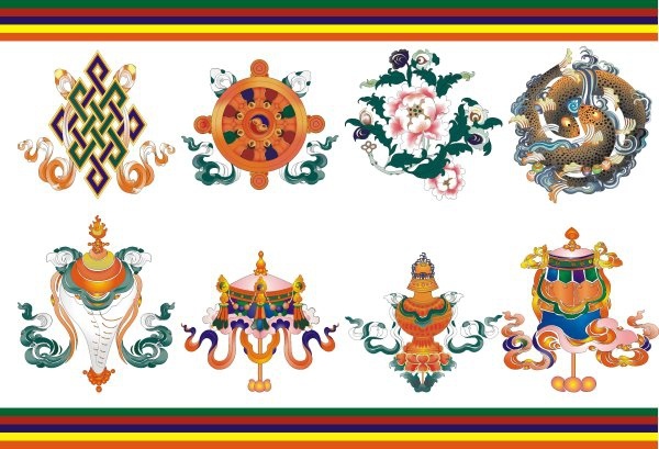 600x409 Tibetan Auspicious Eight Baby Umbrella Goldfish Aquarius Lotus
