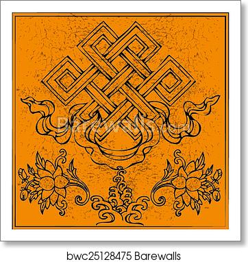 362x382 Tibetan Endless Knot, Eternal, Buddhism, Lotus Vector, Art Print