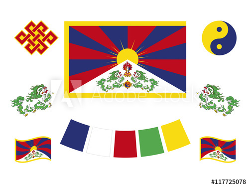 500x375 Tibetan Flag And Symbols Tibetan Set Of Icons Symbol Of Buddhism
