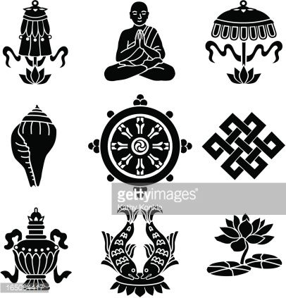 406x423 Vector Icons Of The Eight Buddhist Treasures Pierced And Tatted