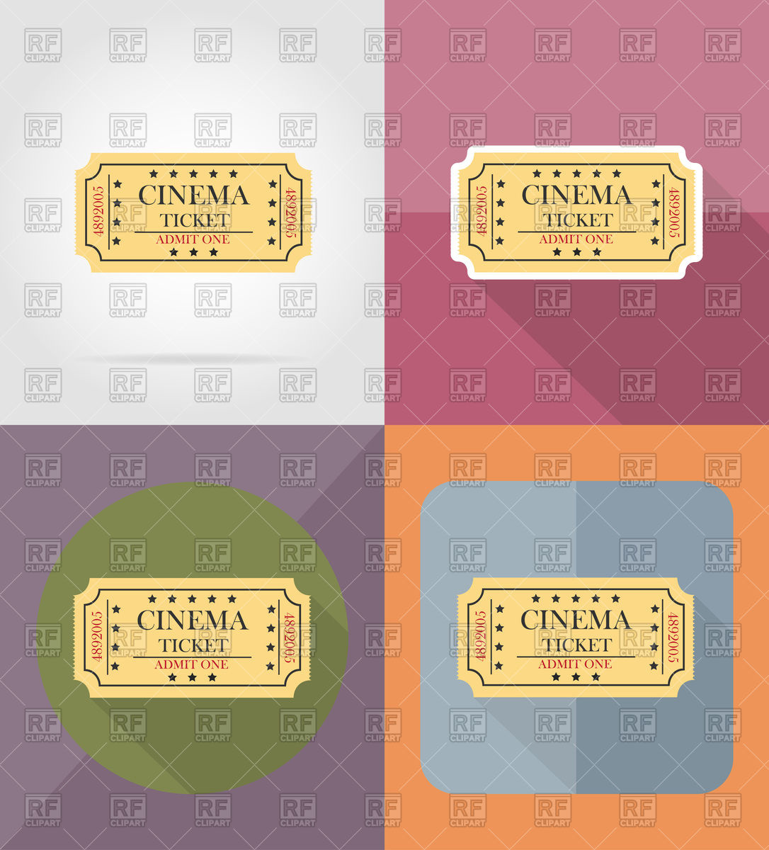 1086x1200 Set Of Cinema Ticket Icons, Flat Design Vector Image Of Objects