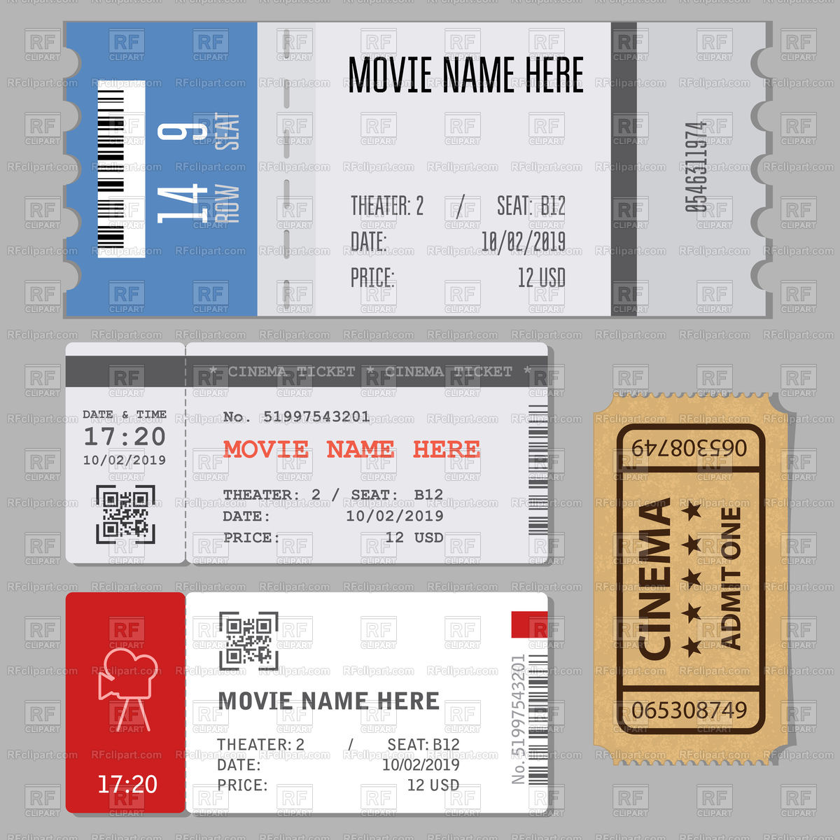 1200x1200 Templates Of Modern Tickets For Cinema Or Concert Entrance Vector