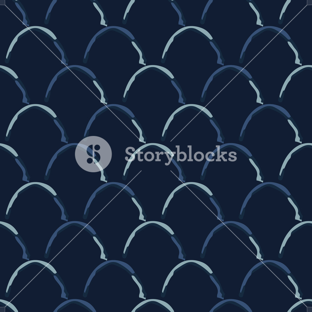 1000x1000 Scallop Indigo Tie Dye Seamless Vector Pattern Hand Drawn Curved