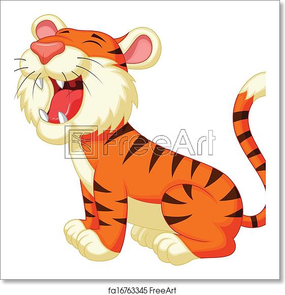 561x581 Free Art Print Of Cute Tiger Cartoon Roaring Vector Illustration