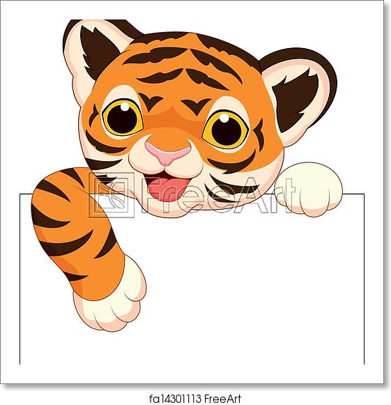 561x581 Free Art Print Of Cute Tiger Cartoon With Blank Sign Vector
