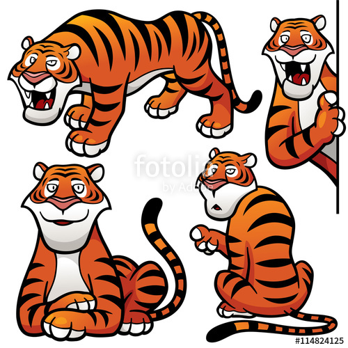 500x500 Vector Illustration Of Cartoon Tiger Character Set Stock Image