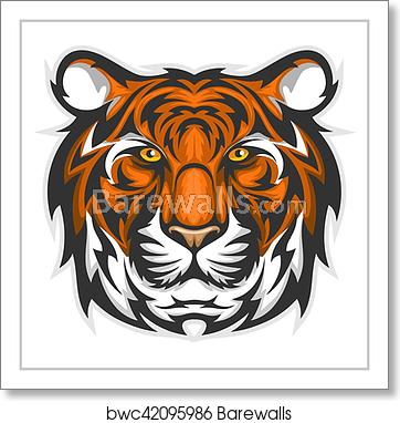362x382 Tigers Face Vector Illustration Of A Tiger Head, Art Print