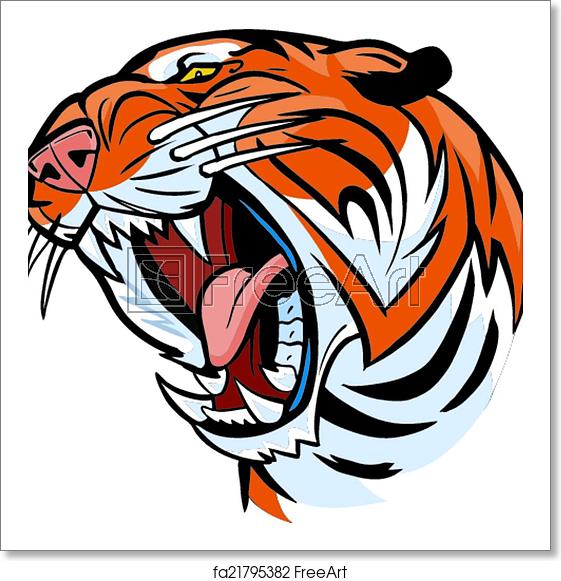 561x581 Free Art Print Of Tiger Head Roaring Vector Cartoon Vector