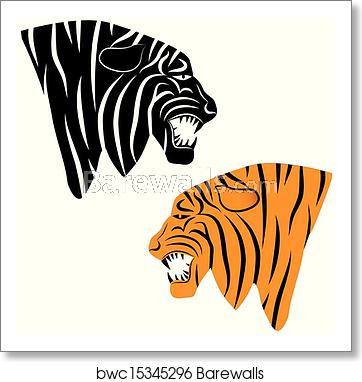 362x382 Tiger Head Silhouette, Vector, Art Print Barewalls Posters