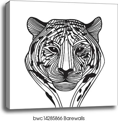382x390 Tiger Head Silhouette, Vector, Canvas Print Barewalls Posters