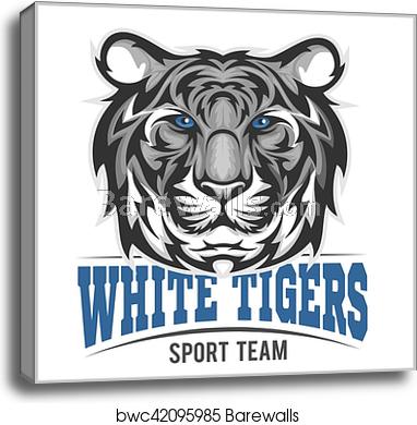 382x390 White Tiger Head, Vector Illustration, Canvas Print Barewalls