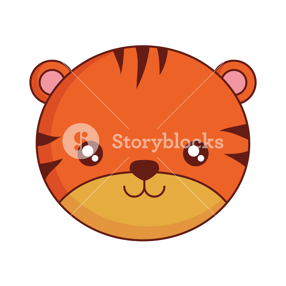 1000x1000 Cute Tiger Icon Over White Background Vector Illustration Royalty