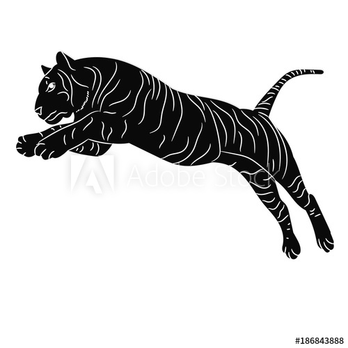 Vector, Isolated Silhouette Of A Tiger Jumping 500x500 Vector, Isolated Silhouette Of A Tiger Jumping
