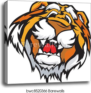 382x390 Smiling Cartoon Tiger Mascot Vector, Canvas Print Barewalls