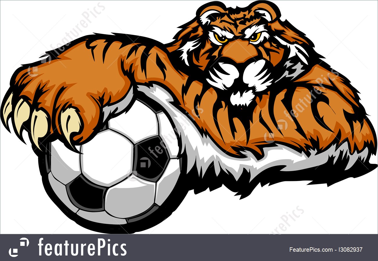 1300x897 Tiger Mascot With Soccer Ball Vector
