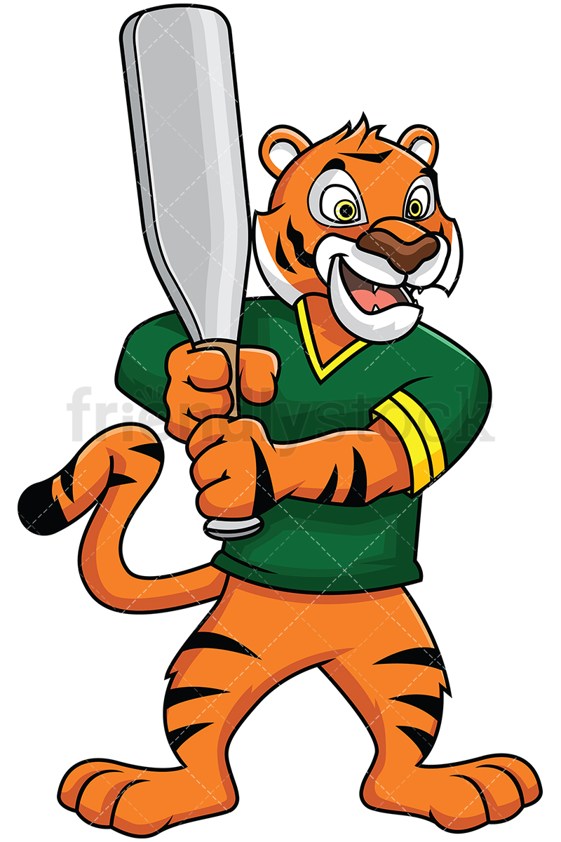800x1200 Bengal Tiger Mascot Holding Baseball Bat Vector Cartoon Clipart