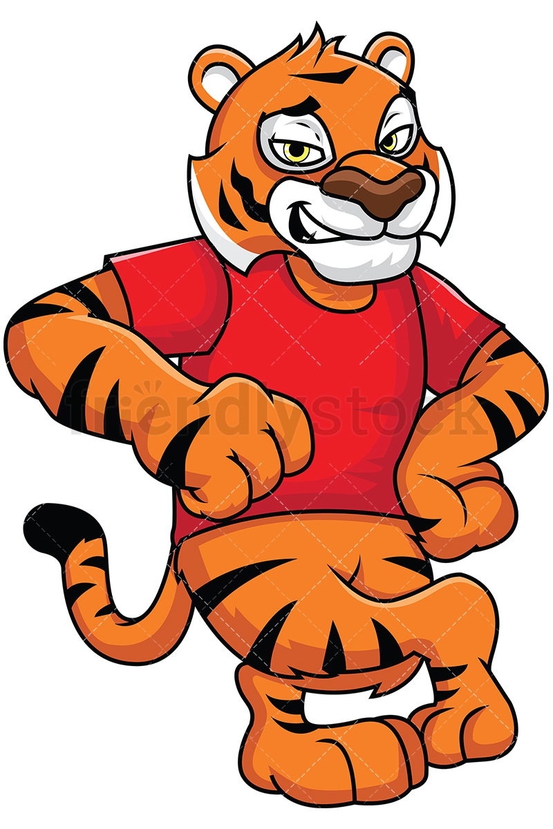 800x1200 Bengal Tiger Mascot Leaning On Something Vector Cartoon Clipart