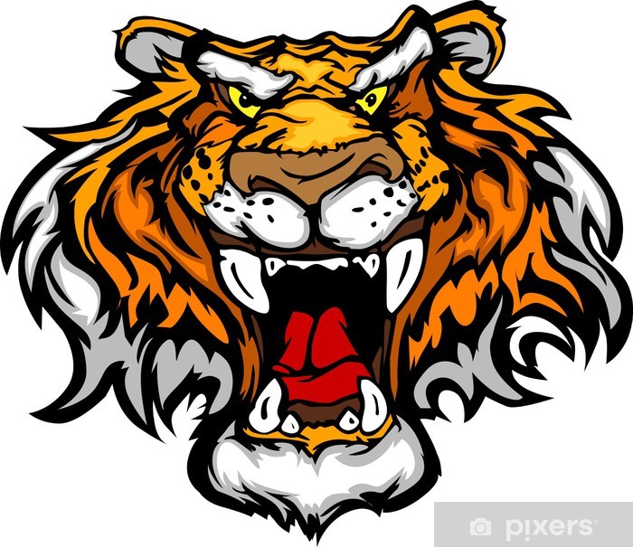 700x605 Cartoon Tiger Mascot Head Vector Illustration Wall Mural Pixers