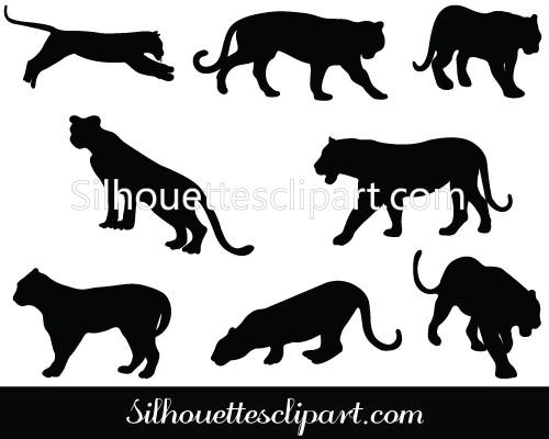 500x400 Tiger Silhouette Vector Graphics Pack Download Silhouettes Vector