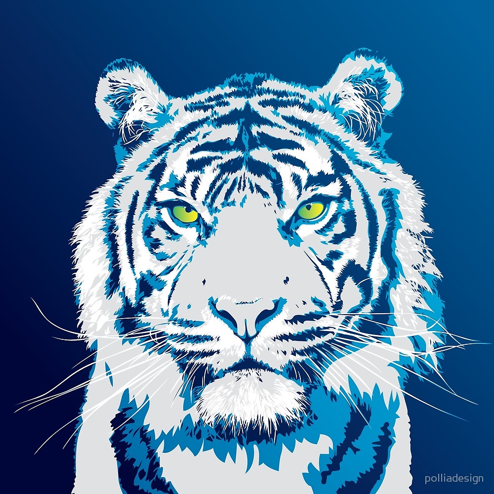 1000x1000 Cool Colorful Blue White Tiger Vector Art